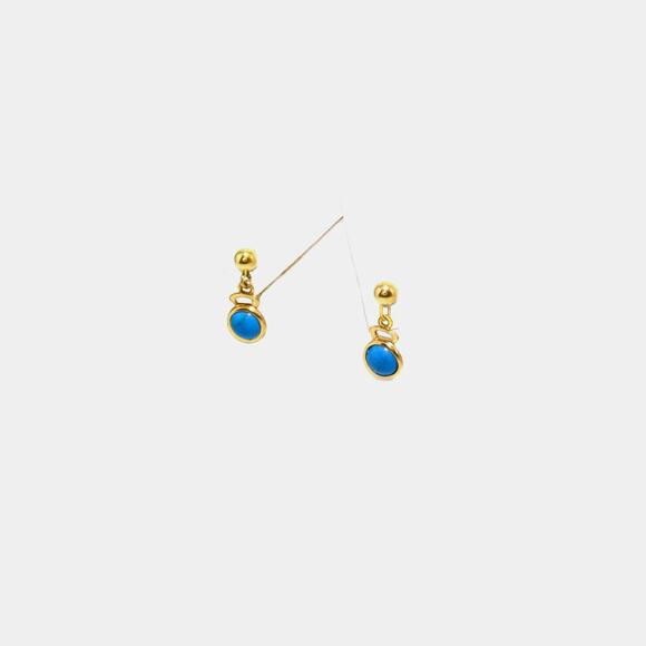 Girls .52 ct Turquoise bezel Drop Earrings/ Premium Quality 1/20 14K Gold Filled - Picture 9 of 9